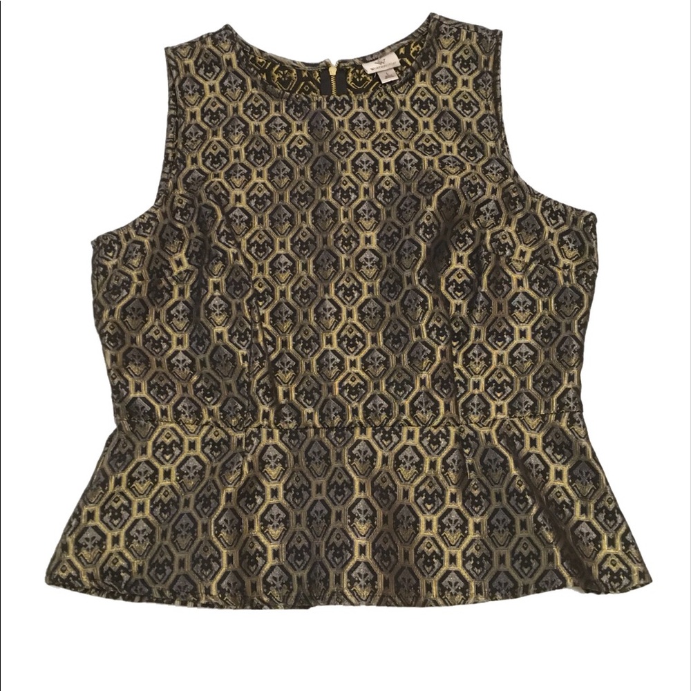 Worthington black and gold tile sleeveless top Size L NWOT